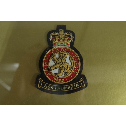 574 - Presentation of British Army cloth bullion badges, various Regiments including Northumbria Army Cade... 