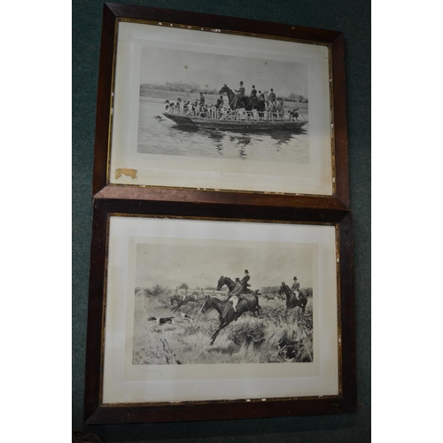 99 - T Blinks, fox hunting scenes, pair of black and white engravings, signed by the artist, framed, W78.... 