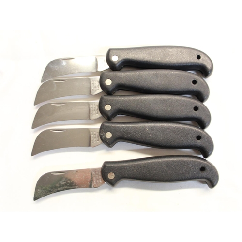 213 - A collection of 10 boxed as new stainless steel folding knives with 6 cm blades, overall length 20cm... 