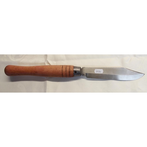 218 - Unusual Bowie knife type blade with sawback and Gilpins tool long tapered handle, blade L19cm, overa... 