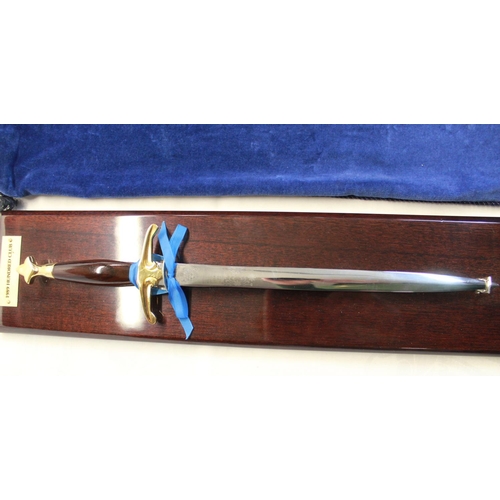 221 - Wilkinson Sword of London medieval style dagger with brass crossguard, rosewood handle and brass pom... 