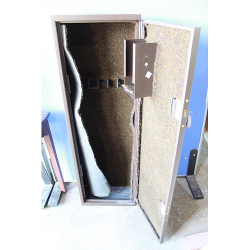 237 - Five gun cabinet with cartridge box storage area, double lock and keys, carpet lined, W40cm D20cm H1... 