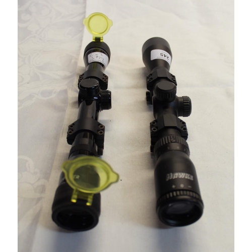 245 - Bush Master telescopic sight with mounts 4x32 with rubber lens covers and filters, Hawke Sport HD 3-... 