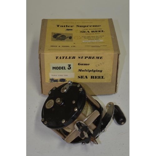 68 - A collection of sea fishing equipment for catching big fish. Includes a boxed Mitchell 624 Captain m... 