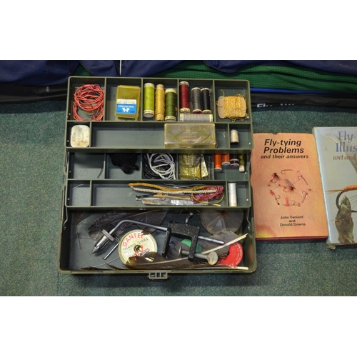 69 - A collection of Trout and Salmon fly fishing equipment including a box containing fly making supplie... 