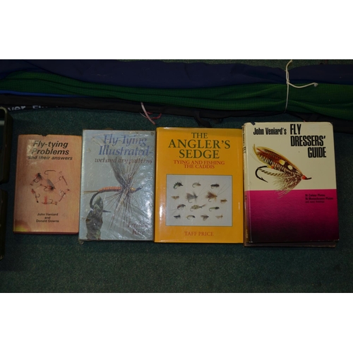 69 - A collection of Trout and Salmon fly fishing equipment including a box containing fly making supplie... 