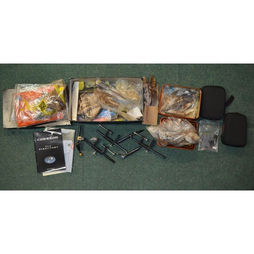 72 - 4 fly fishing rods and a collection of fly-tying accessories including 3 table mounting fly tying vi... 