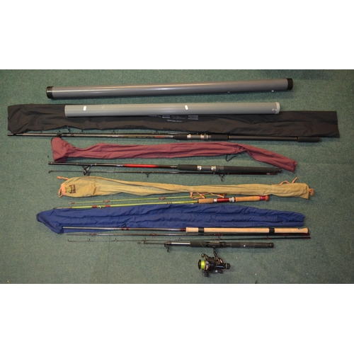 84 - 5 course and general purpose carbon graphite rods, 1 reel and 2 empty hard shell rod cases:
A Shakes... 