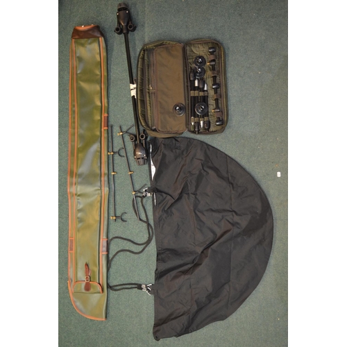 87 - A large collection of course fishing ancillary gear including a hide, fishing seat by Fox Internatio... 