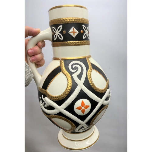 476 - Victorian jug, decorated with entwined serpents, H36cm with painted no. 8437 and lozenge mark, a sim... 