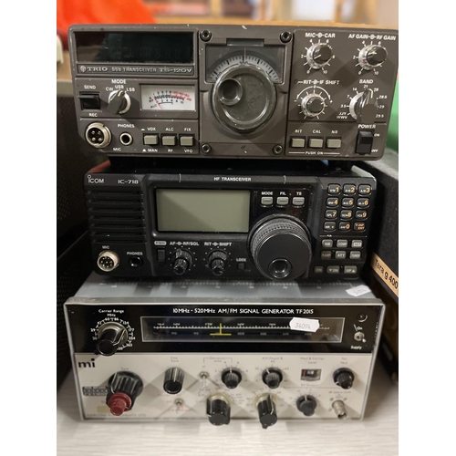 493 - Two Hewlett-Packard Spectrum Analyzers, Trio R-100 receiver and transceiver, Marconi signal generato... 