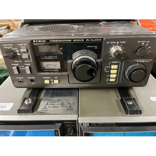 493 - Two Hewlett-Packard Spectrum Analyzers, Trio R-100 receiver and transceiver, Marconi signal generato... 