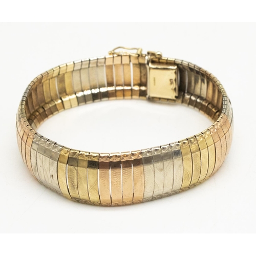 12 - 9ct gold multi tone articulated bracelet, stamped 375, L19cm, 27.9g
