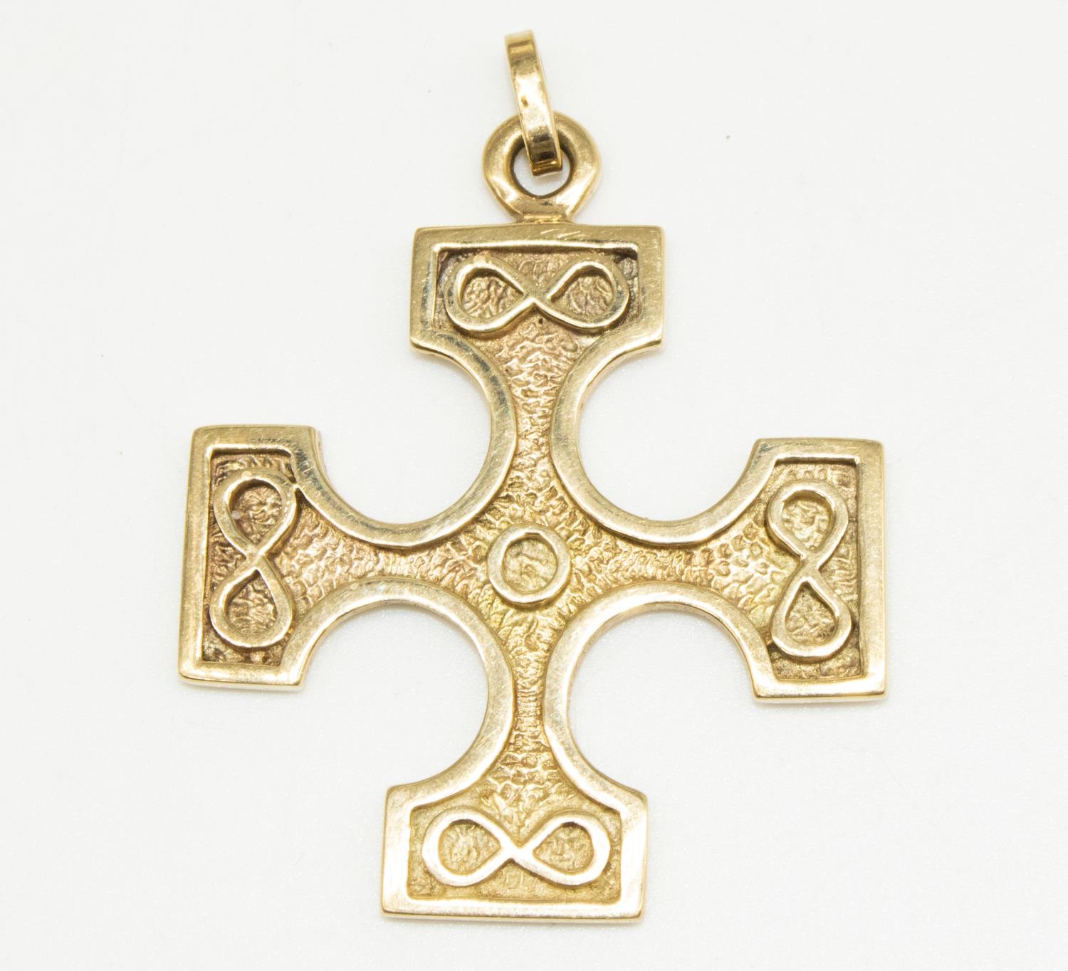 9ct yellow gold Burrian cross pendant by Ola Gorie, stamped 375, H5.5cm ...