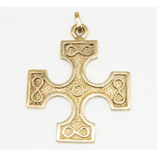 17 - 9ct yellow gold Burrian cross pendant by Ola Gorie, stamped 375, H5.5cm, 15.0g