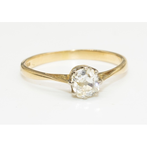 2 - 18ct yellow gold diamond solitaire ring, stamped 750, size O1/2, 2.1g