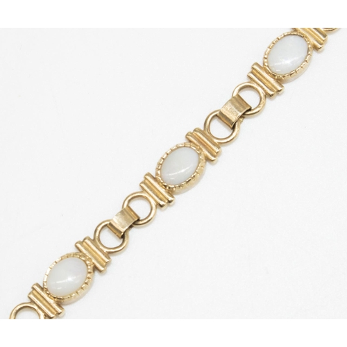 7 - 9ct yellow gold chain link bracelet set with opals, stamped 9ct, L20cm, 14.6g