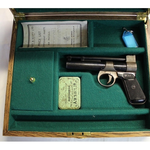 151 - Webley Junior over lever .177 air pistol with Webley oil tin and pellet box (empty), with price list... 