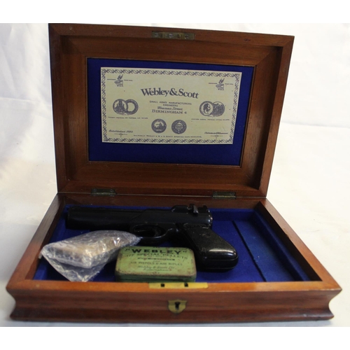 152 - Webley Junior MK II .177 air pistol with pellet box filled with pellets and darts, in lockable woode... 