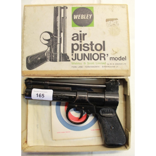 165 - Webley Junior .177 air pistol, with component list and practise targets, in original box