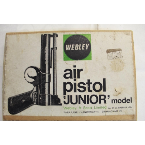 165 - Webley Junior .177 air pistol, with component list and practise targets, in original box