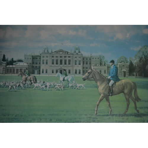 106 - After Neil Cawthorne (British b. 1936); 'The Beaufort Hunt moving off at Badminton House'  Ltd.ed co... 