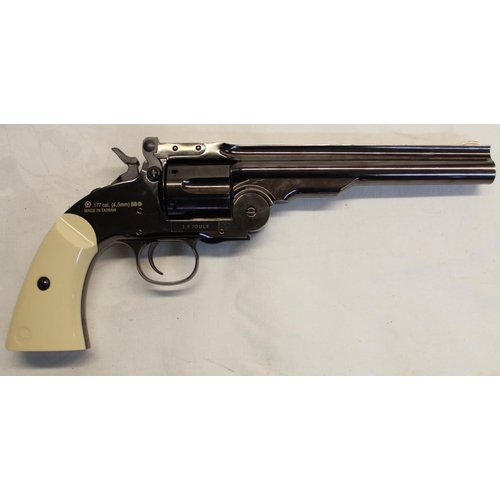 174 - Schofield rep bb .177 air revolver pistol with white plastic grips SN:17J11561