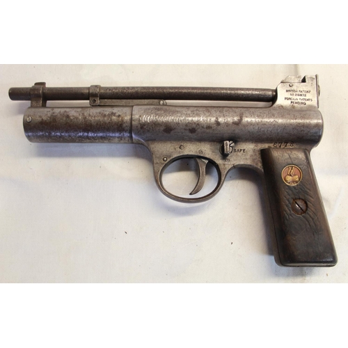 179 - Webley MK1 .177 over lever air pistol with flying pellet emblem on wooden grips SN:6778