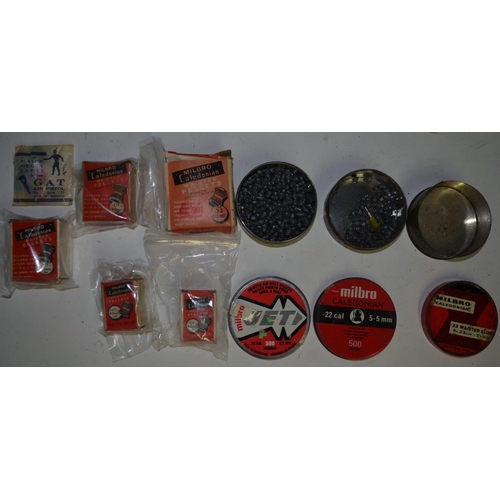 123 - A collection of .177 and .22 airgun pellets including vintage boxed packs and tins from Milbro and B... 