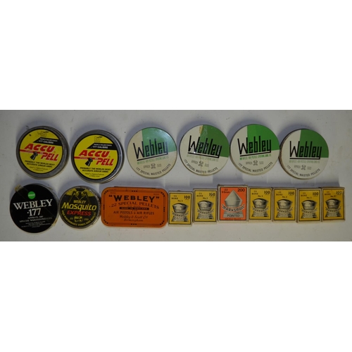 127 - A collection of .177 and .22 airgun pellets including vintage boxed packs and tins from Webley and M... 