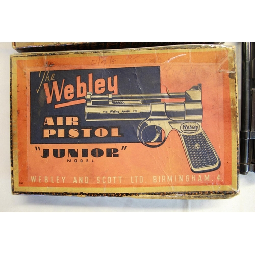 180 - Boxed Webley Junior .177 over lever air pistol SN:604 with original targets and pellets