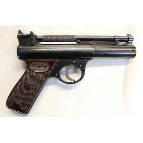 181 - Boxed Webley Senior .22 over lever air pistol SN:811 2.4lb ft with original targets, pellets, darts