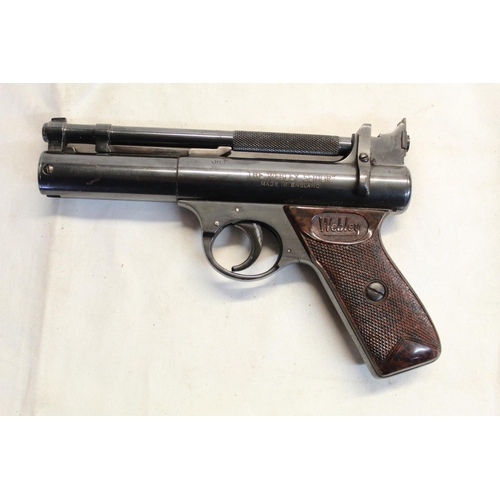 185 - Webley Senior .177 over lever air pistol SN:1607 1.8lb/ft with brown plastic grips