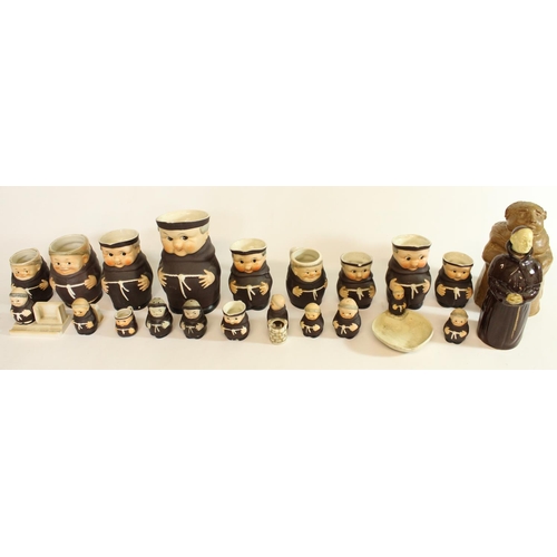 583 - Collection of Goebel Monk Friar Tuck jugs, salt and peppers, match box holder etc, and a Beswick Mon... 