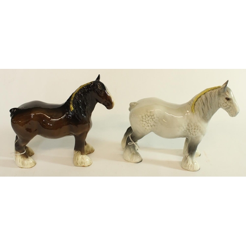 599 - Beswick model of a Shire Mare 818 in gloss brown, another Shire Mare in gloss grey