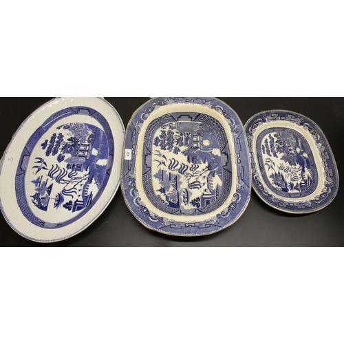 432 - Brown, Westhead, Moore & Co. late C19th blue and white Willow pattern printware meat dish, bearing m... 