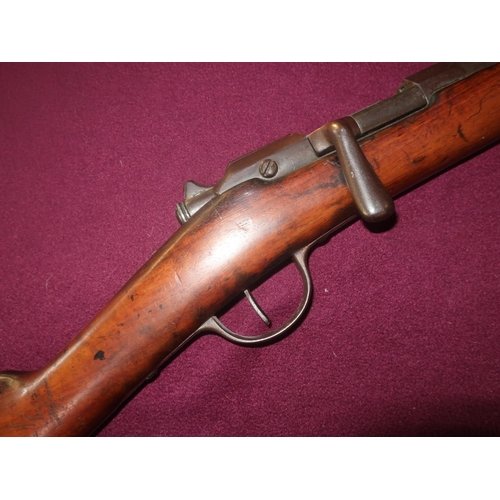 396 - 12 bore Chassepot M80 bolt action shotgun with 31 1/2 inch barrel, the stock with insert panel MA, s... 