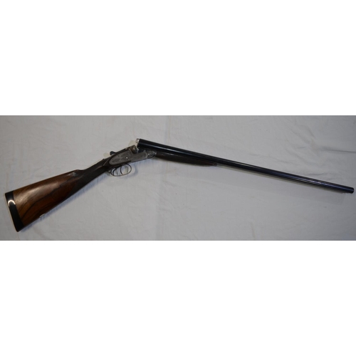 377 - A Midland Gun Co 12 gauge box lock side by side double barrel shot gun. Double trigger, non ejector ... 