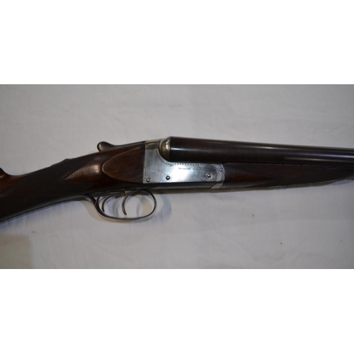 378 - A William Ford 16 gauge side lock side by side double barrel shot gun. Double trigger, non ejector S... 