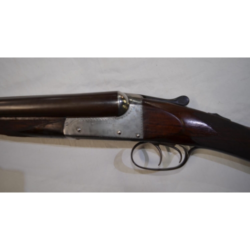 378 - A William Ford 16 gauge side lock side by side double barrel shot gun. Double trigger, non ejector S... 