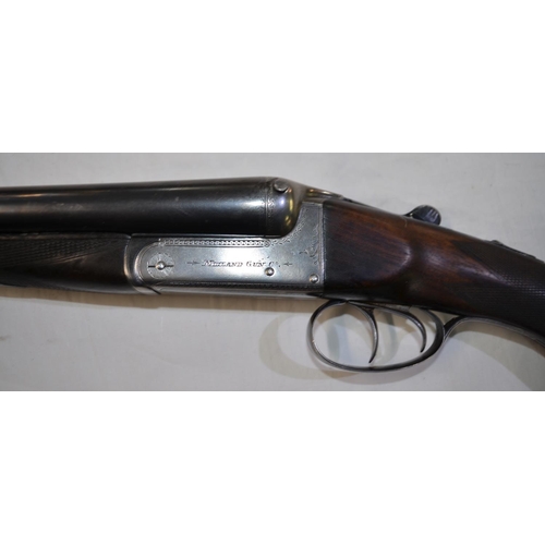 382 - A Midland Gun Co 12 gauge box lock side by side double barrel shot gun. Double trigger, non ejector.... 