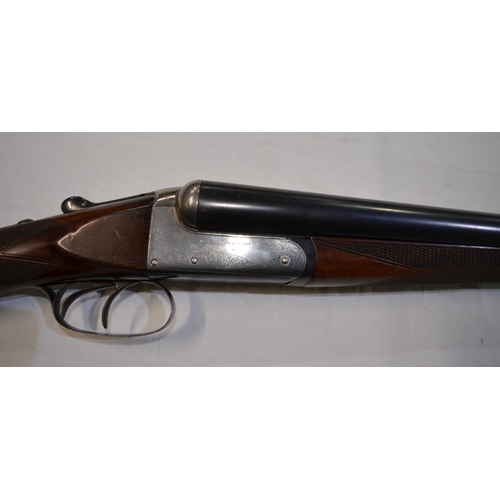 384 - A William Powell 12 gauge box lock side by side double barrel shot gun. Double trigger, non ejector.... 