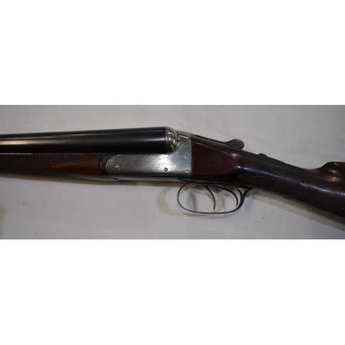 384 - A William Powell 12 gauge box lock side by side double barrel shot gun. Double trigger, non ejector.... 