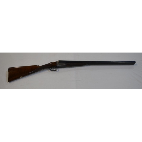 387 - A William Evans 12 gauge box lock side by side double barrel shot gun. Double trigger, non ejector. ... 