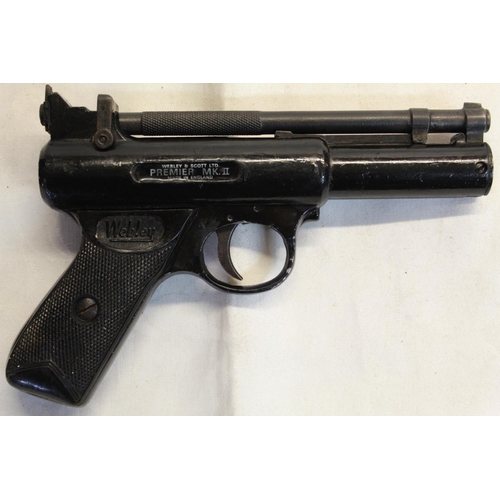 310 - Webley premier MK2 over lever .22 air pistol SN:19 2.7lb/ft with loose grip on one side