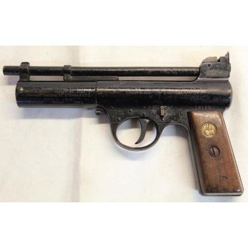 311 - Webley mk1 over leaver .22 air pistol with original wooden grips with Webley flying pellet logo  SN:... 