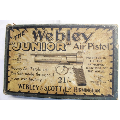 316 - Boxed webley junior over leaver .177 air pistol with metal grips SN:J22390 (1926) in good condition