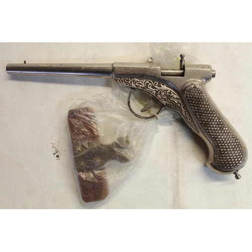 323 - Unusual Breversada bolt action .177 air pistol with scroll pattern above the trigger made in Italy i... 