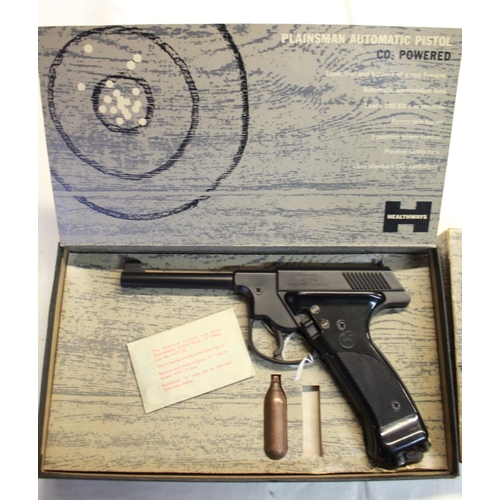 451 - Boxed Plainsman co2 over lever .177 air pistol in good condition SN:1120907