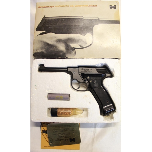 452 - Rare boxed Healthways Plainsman co2 .177 bb air pistol with steele BB SN:0809307